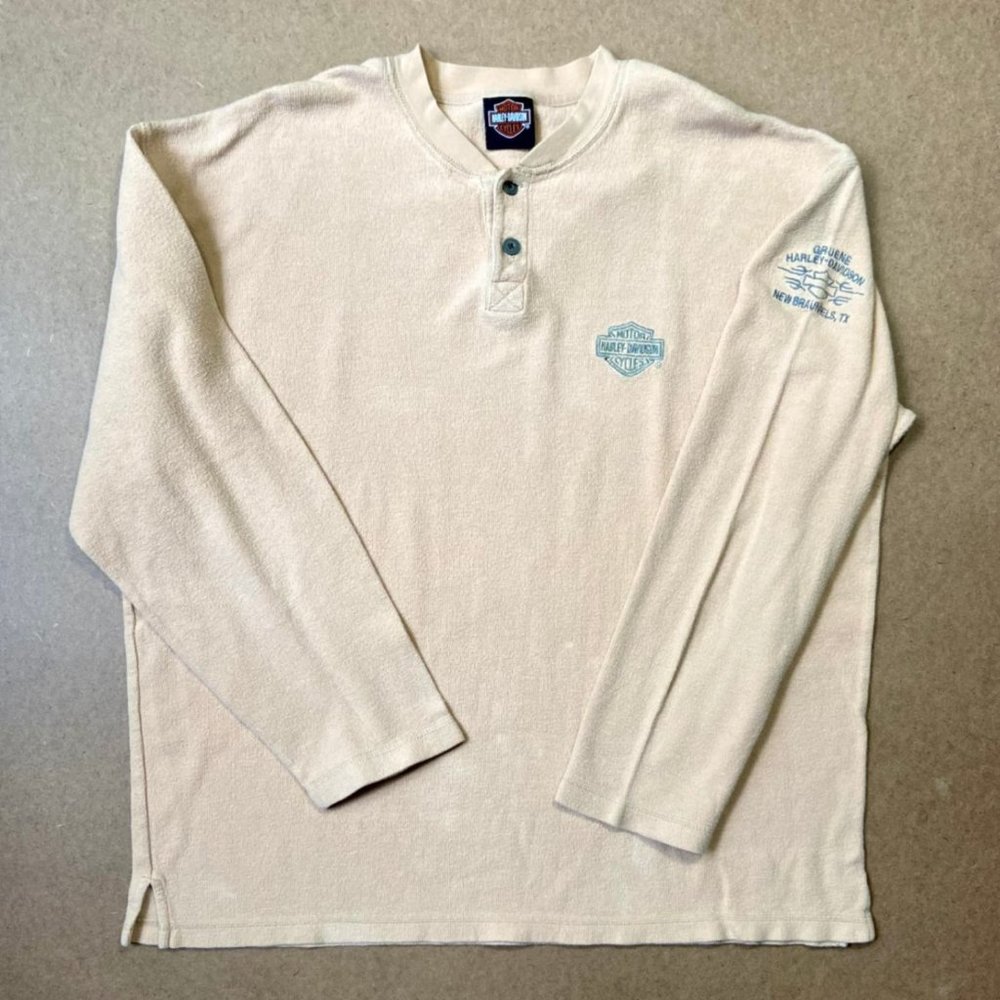 Harley Davidson Men's Thick Cotton Henley Shirt - Gruene Texas - Size XL